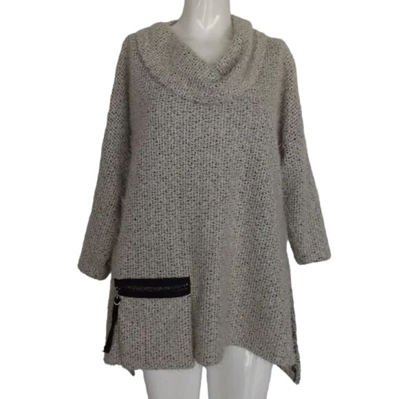 YUSHI Sweater, M/L, Eyelash Knit Gray, Cowl Neck, Pocket, 3/4 sleeves VINTAGE - Picture 10 of 12